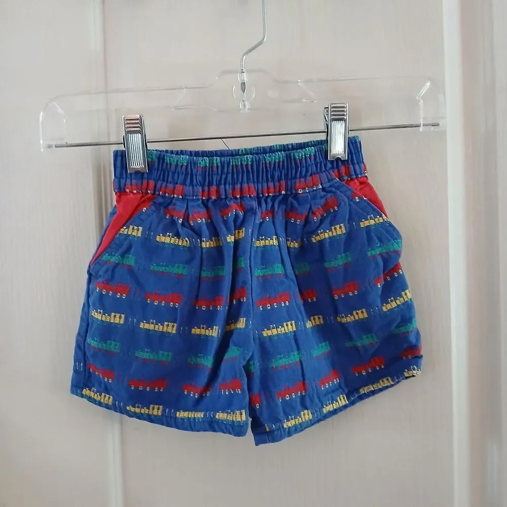 Vintage 90s OshKosh B'gosh 100% Cotton Blue Shorts All Over Train Print 2T USA